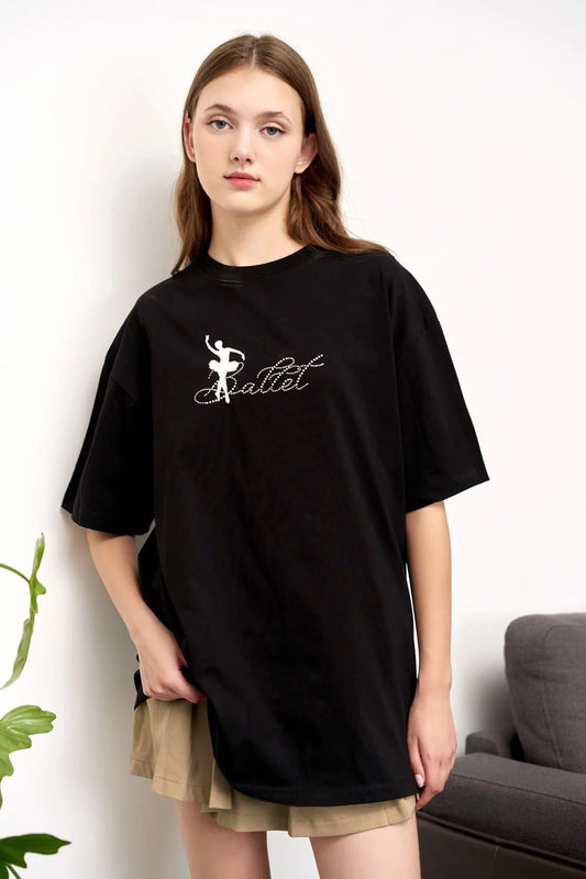 T-Shirt Rhinestone Ballet - Black - T0768
